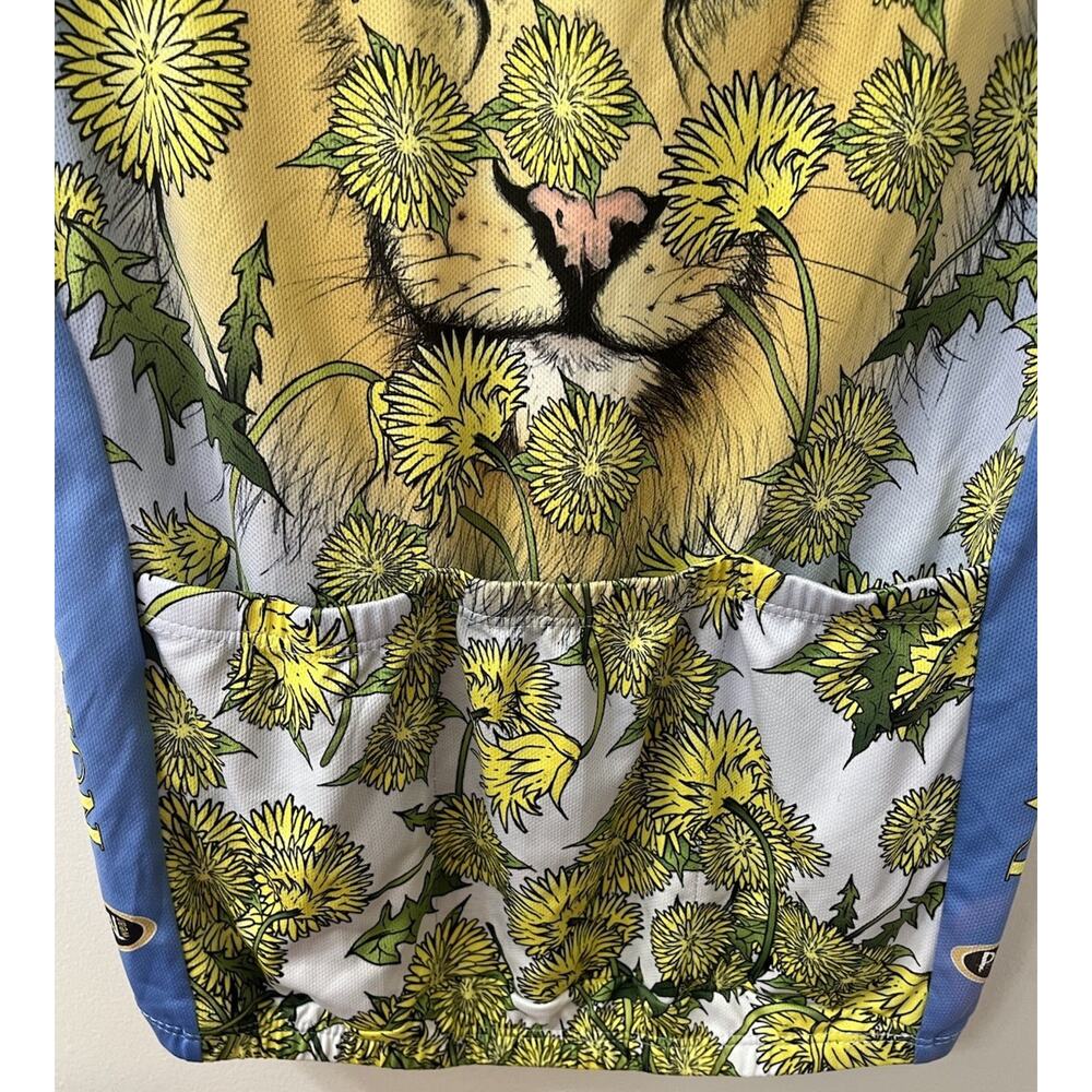 Primal SIZE Large Short-Sleeve Cycling Jersey Floral Lion Print Zip blue yellow - Picture 6 of 8